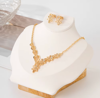Classic Trendy Necklace & Earrings Set - 18k Gold Plated Brass Jewelry