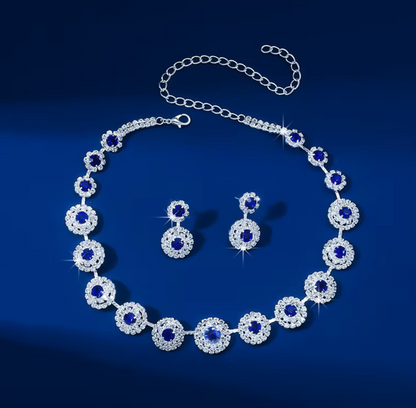 Elegant Zircon Crystal Necklace Earrings Set For Women - Gold Plated