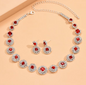 Elegant Zircon Crystal Necklace Earrings Set For Women - Gold Plated