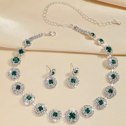 Elegant Zircon Crystal Necklace Earrings Set For Women - Gold Plated