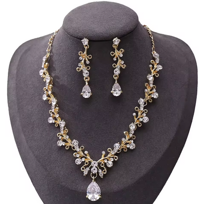 Korean Exquisite Water Drop Wedding Dress Bride Jewelry Zircon Necklace Earring Set