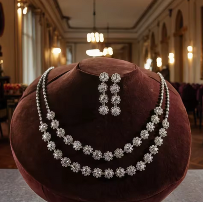 Classic Rhinestone Necklace & Earring Set For Women