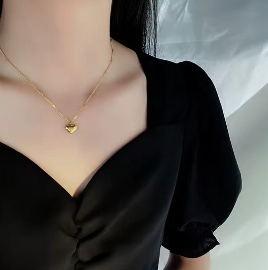 Love Heart Peach Pendant Necklace For Women - 18K Gold Plated Stainless Steel