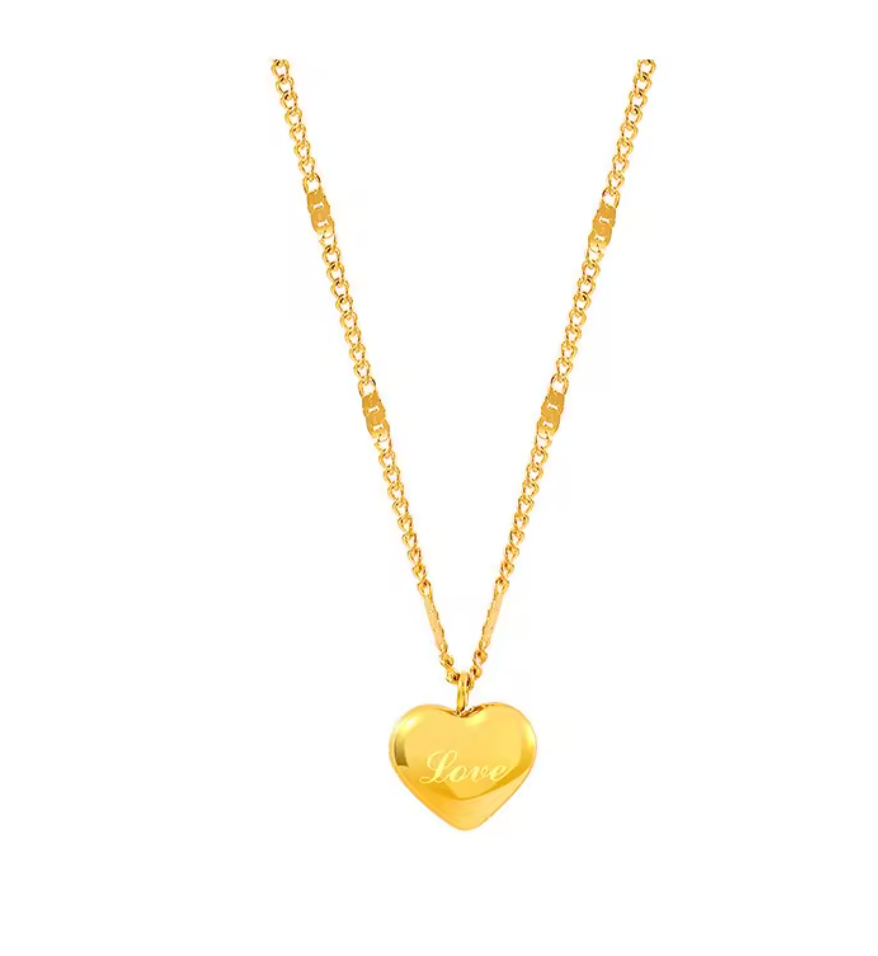 Love Heart Peach Pendant Necklace For Women - 18K Gold Plated Stainless Steel