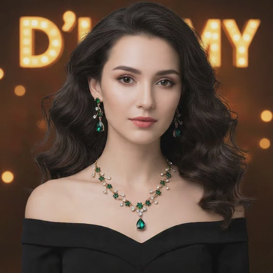 Starry Sky Flower Diamond Clavicular Chain Necklace Earring Set