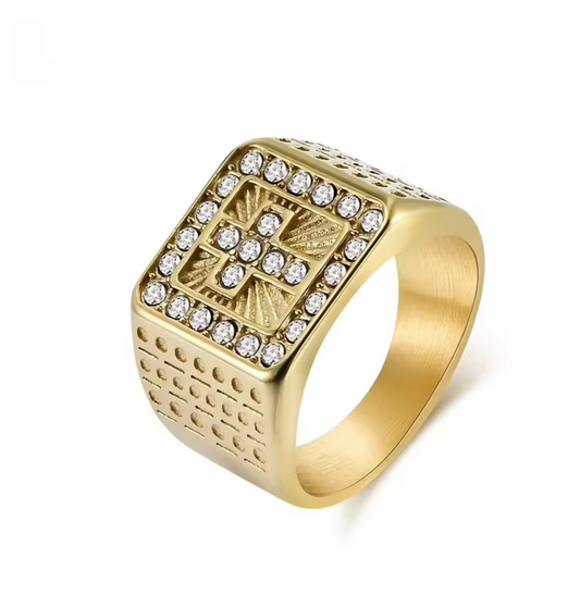 Retro Style Cross Design Ring For Men - 18K Gold Plated stainless Steel