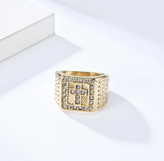 Retro Style Cross Design Ring For Men - 18K Gold Plated stainless Steel
